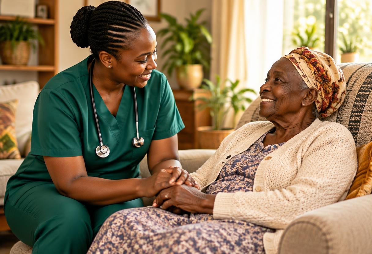 A Tranjet nurse caring for an elderly patient at home